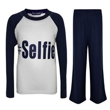 Kids Boys PJ's " SELFIE " Printed Stylish Navy Pyjamas Loungewears 5-13 Years