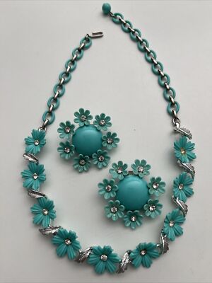 Collier Et Boucles D'oreilles Vintage Turquoise – Années 1970 – Métal Et Pierre Naturelle – Style Bohème