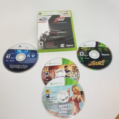 Lot of 4 Xbox360 Games Kinect Adventures Grand Theft Auto Rock Band  Forza Motor