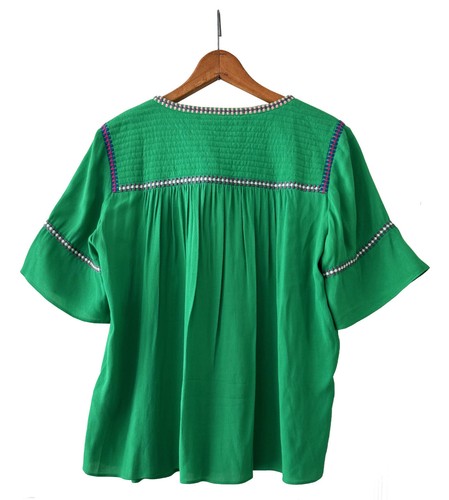 BA&SH Green Peasant Blouse Embroidered Detail Women's Size M - Bild 5 von 9