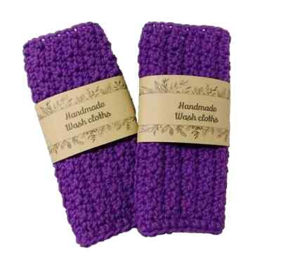 #ad crochet handmade bath wash face cloth spa reusable purple currant 2pc set $16.43