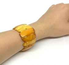 Ancien BRACELET AMBRE Vintage Cadeau BALTIQUE Jaune Oeuf Jaune Perles Miel 26...