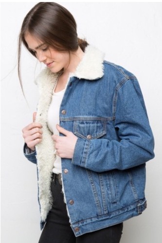 Brandy Melville Heavy Weight Fur lined Anri Denim Jacket NEW-Missing 2 Buttons - Picture 9 of 12
