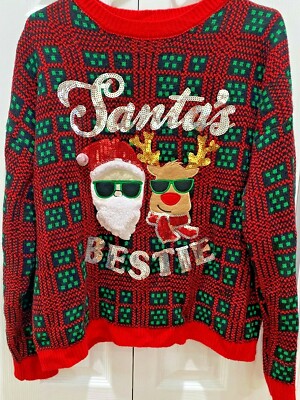 No Boundaries cute Ugly cute Christmas sweater Santa's Bestie XL  -15-17