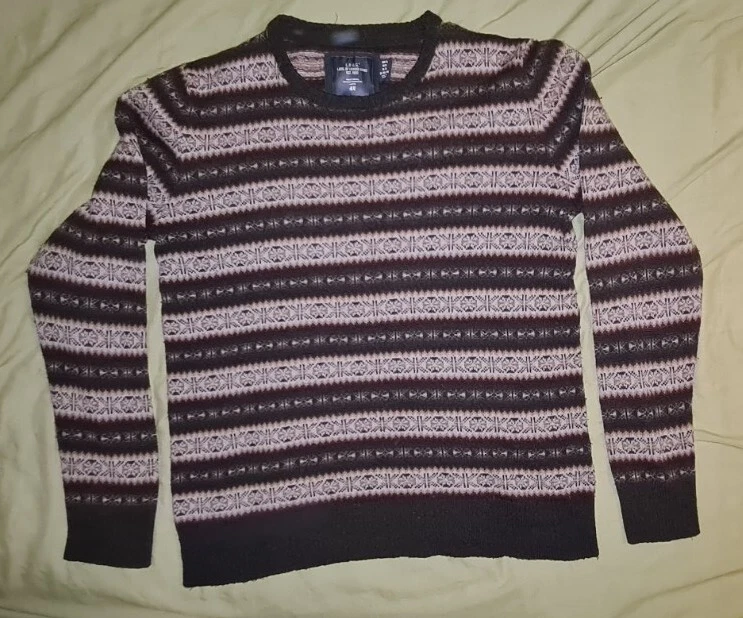 BROWN MULTI FAIRISLE H&M WOOL MIX JUMPER SIZE XL