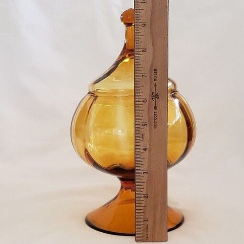 Empoli Pedestal Apothecary Jar Candy Dish Art Glass Amber 9.5" Tall Tent Top Vtg - Picture 11 of 20