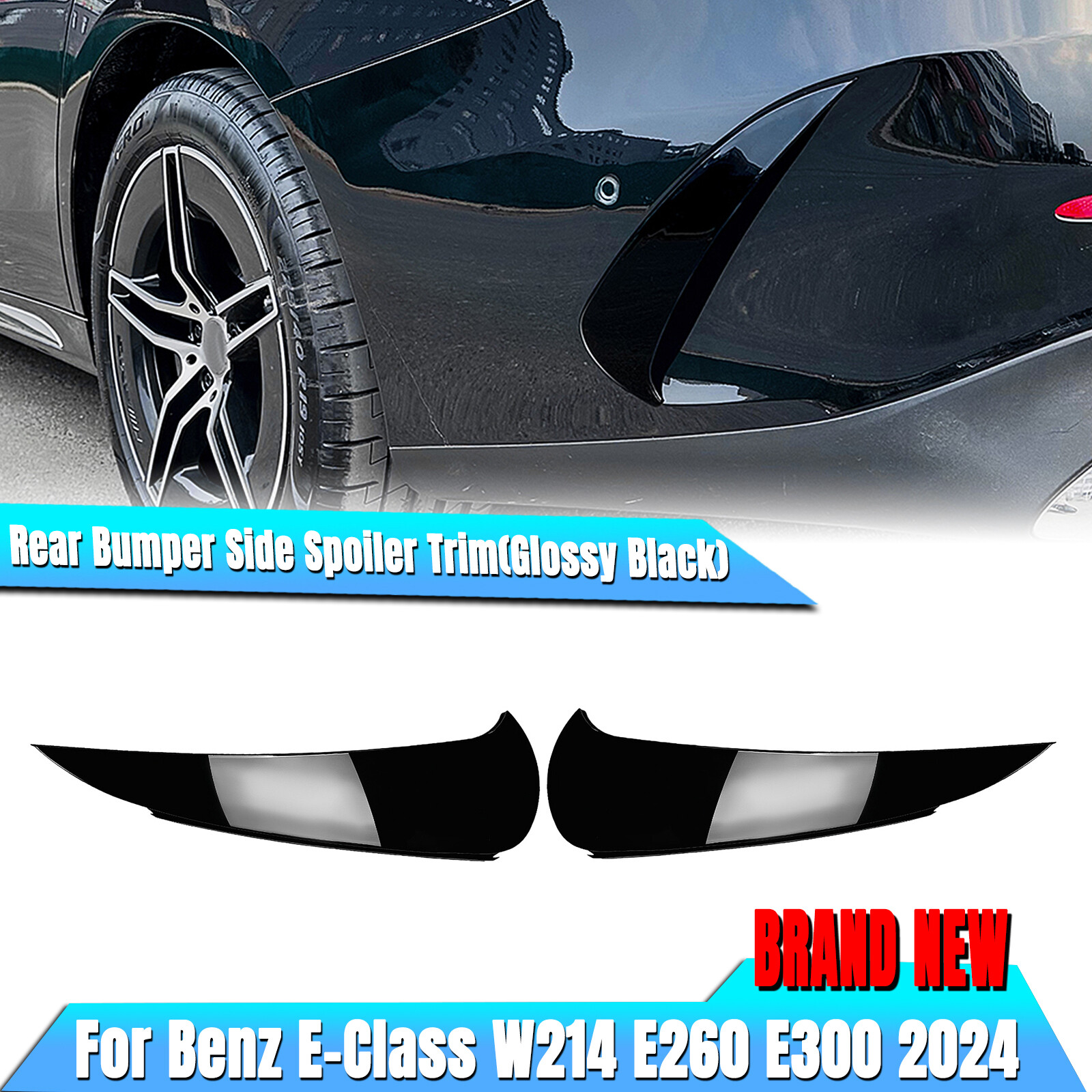 Rear Bumper Side Spoiler Trim for 2024+ Benz E-Class W214 E260 E300 AMG Black Pair