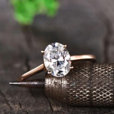 2Ct Oval Cut VVS1 Classic Solitaire Engagement Promise Ring 14k Rose Gold Finish