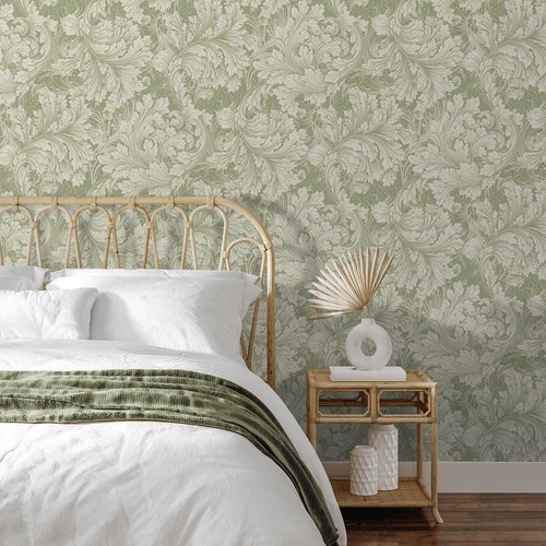 Papel Tapiz Barroco Hojas Rossetti 203907 Verde Wow Botánico Acanto Lavable - Imagen 2 de 5