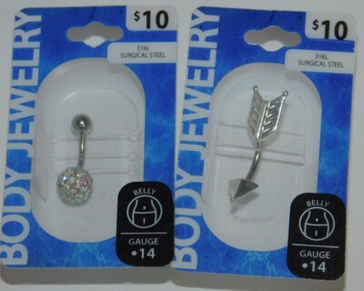 Body Jewelry Piercing Belly Button Ring Arrow & Sparkle Ball TWO Surgical Steel
