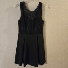 Francescas Womens Black Sleeveless Dress Black Lace on Bodice & Straps Medium 