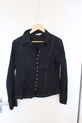 Bluse Hemd T Shirt Damen Blusenhemd Blusenshirt Gr. 40 mit silbernen Nähten
