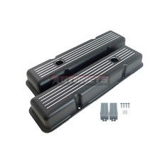 Black Aluminum Short Valve Covers Ball Milled Small Block Chevy 283 305 327 350