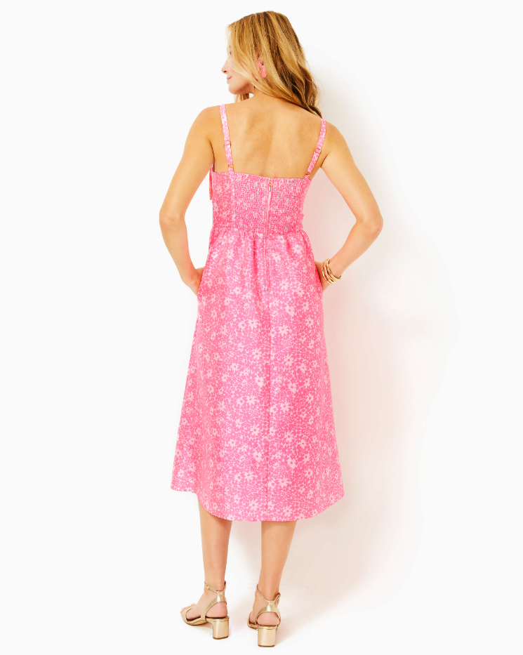 ellara jacquard midi bow dress Women's Ellara Jacquard Midi Bow Dress in Pink