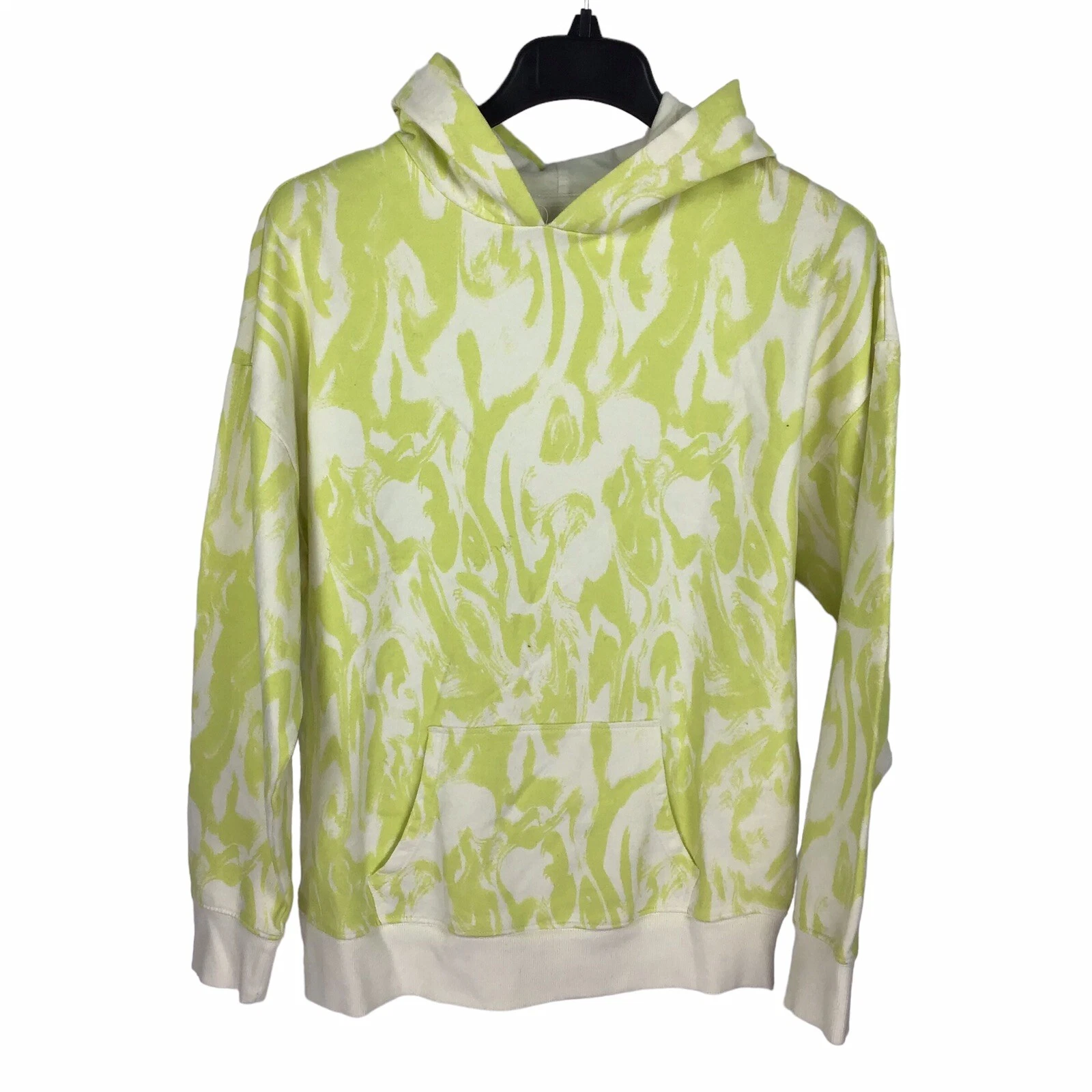 OFF WHITE Felpa con cappuccio astratta BP Nova cotone biologico tasca canguro taglia XS avorio verde lime