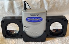 Sony Walkman SRF-59 AM/FM Radio Silver W/Belt Clip/Speakers Dock Station- Tested