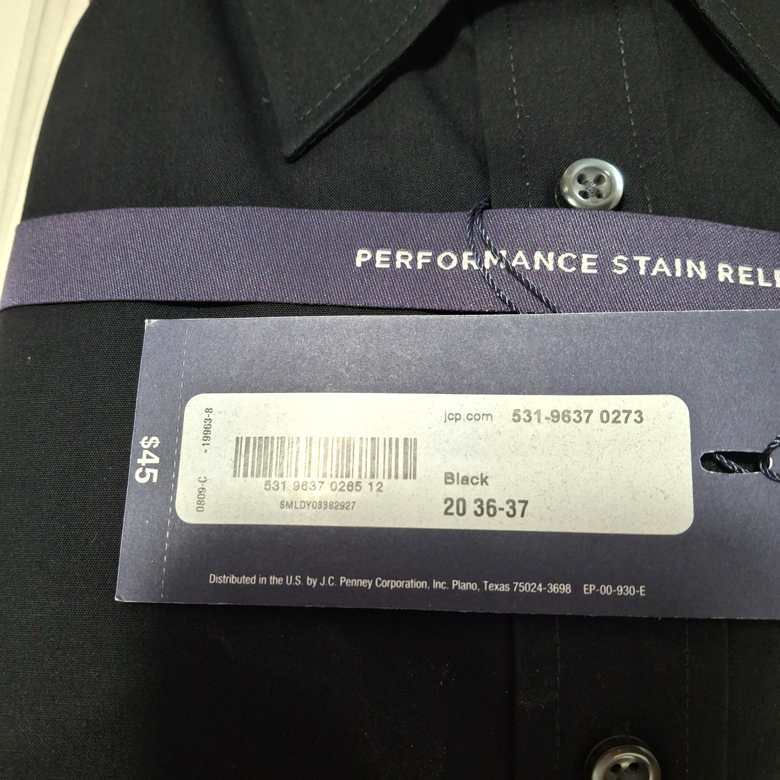 Stafford Men's Solid Black Dress Shirt Big Size 20 x 36/37 , New