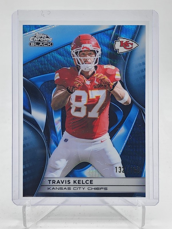 TRAVIS KELCE 2025 TOPPS CHROME BLACK BLUE WAVE REFRACTOR /150 #52 CHIEFS Q7485