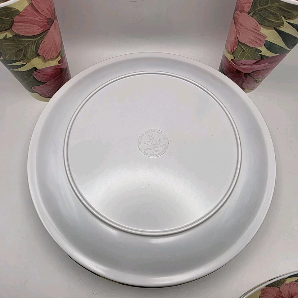 Juego de vajilla de hibisco de melamina de 14 piezas 6 tazas, 2 cuencos, 6 platos Foto 3 de 4