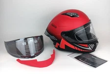 Outdoor Master Full Face Dual Visor Bison Motorcycle XL Helmet DOT Red & Black