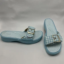 Dr Scholls Gingham Rock On Max Slide Sandals Women’s Size 10 M Blue ￼