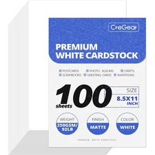 100 Sheets White Cardstock , Cardstock Printer 8.5 x 11, 92lb/250gsm Card Sto...
