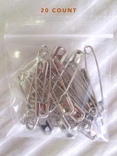 Vintage NEW 2" Old Stock SIZE 3 Safety Pins 20 CT PRYM BRASS NICKEL PLATED