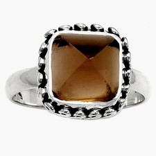Natural Smoky Quartz - Brazil 925 Sterling Silver Ring s.8.5 Jewelry R-1196