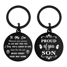 Son Gifts from Mom - Son Engraved Keychian - Proud of You Son Gifts - Birthday
