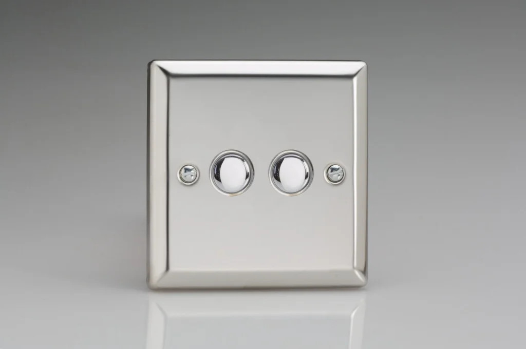 Switch Silver Double Push 6A 2-Gang 2-Way Classic Mirror Chrome Varilight XCP2