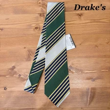 NEW DRAKE'S Regimental Silk Tie Green