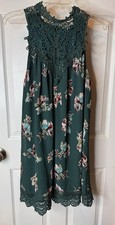Entro Teal Floral Lace Sleeveless Dress Size L