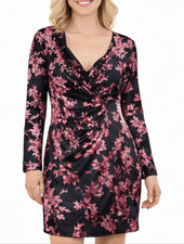 Fashion nova black floral velvet burnout long sleeve dress large