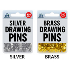 100 Brass Drawing Pins Gold or Silver Colour Thumb Tacks Pins Boxed Stationery