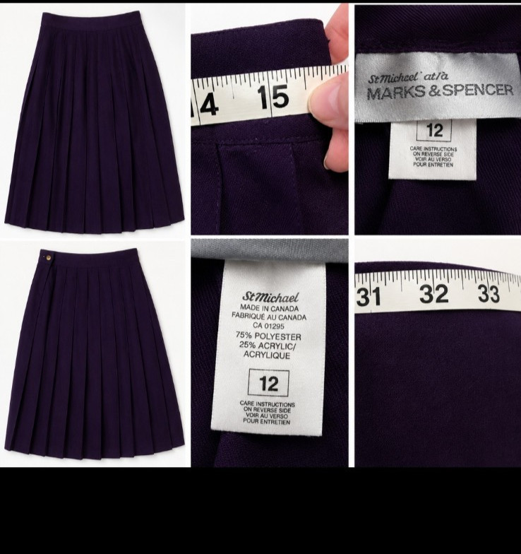 Vintage St Michael Marks & Spencer Purple Pleated Midi Skirt Size 12 Dark Academ image 3