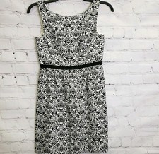 Loft Womens Sz 2 Cotton Dress sleeveless black white Floral Lined 31.5 Long