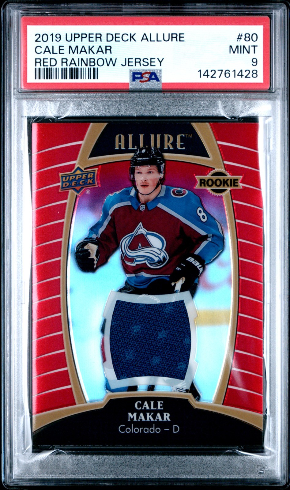 2019 Upper Deck Allure #80 Cale Makar Red Rainbow Jersey PSA 9 Mint