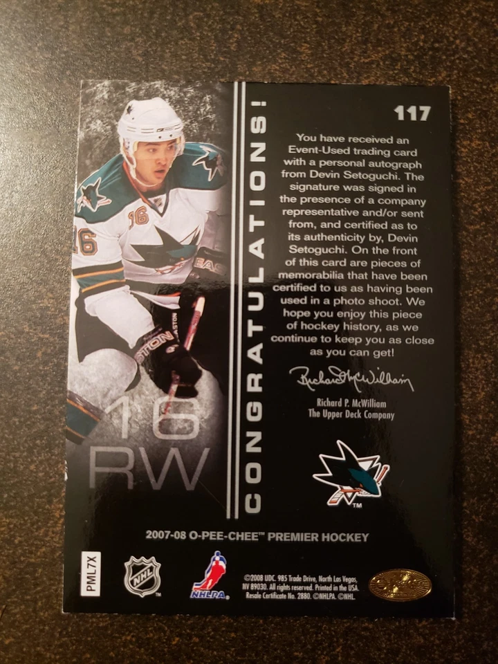 2007-08 OPC Premier - Devin Setoguchi - Silver Spectrum Rookie Patch Auto 24/35 - Image 2 of 2