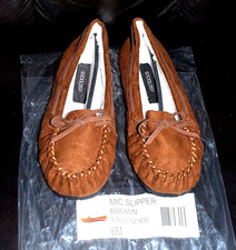 Sociology Women's Moc Slippers Slip-on Loafers Brown Women Sz 6M Faux Fur NWT