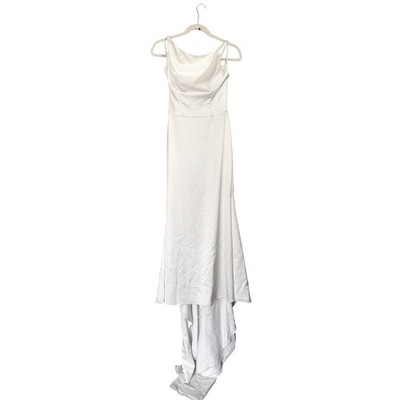 Paloma Blanca Wedding Dress Pearl Satin Beaded Bateau Fit Flare 4614 Size 8