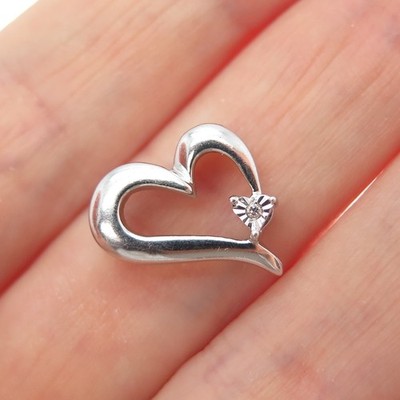 925 Sterlingsilber echter Diamant Akzent Herz minimalistisches Plättchen Charm Anhänger