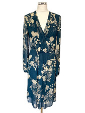 GHOST TEAL FLORAL PRINT LONG SLEEVED TEA DRESS SIZE S