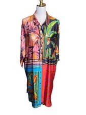 FARM RIO Dress Multicolor Floral Dress Size Large Button Down Long Shirt Dress