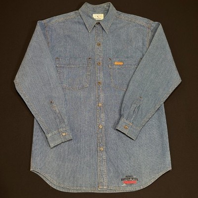 VTG Avirex Jacket Mens Medium Blue Denim Hickory Stripe Button