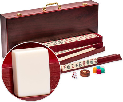 American Mahjong Set   Classic Royale II with Redwood Veneer Case, Wooden Pusher