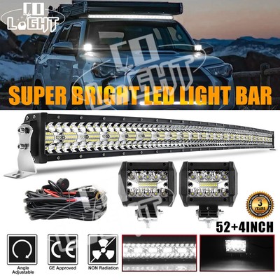 Roof 52'' Curved LED Light Bar Combo +4'' Led Pods Lamp Offroad For Ford SUV GMC