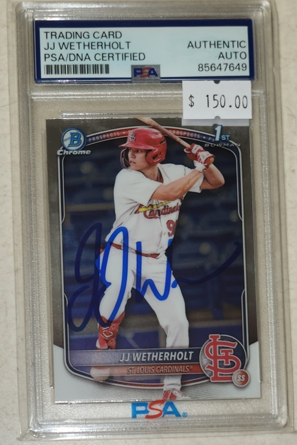 JJ Wetherholt Autographed Signed St. Louis Cardinals 2025 Bowman Chrome Cardinals PSA/DNA 