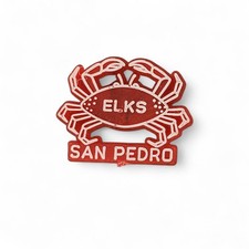Vintage Elks San Pedro Crab Lapel Hat Pin Red Plastic Lodge Event Seafood CA