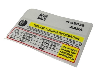 #ad Genuine GM Tire Pressure Label 92292538 $25.19