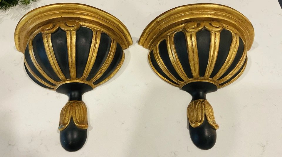 Пара черных и золотых настенных кронштейнов в стиле Регентства - Изображение 4 из 4